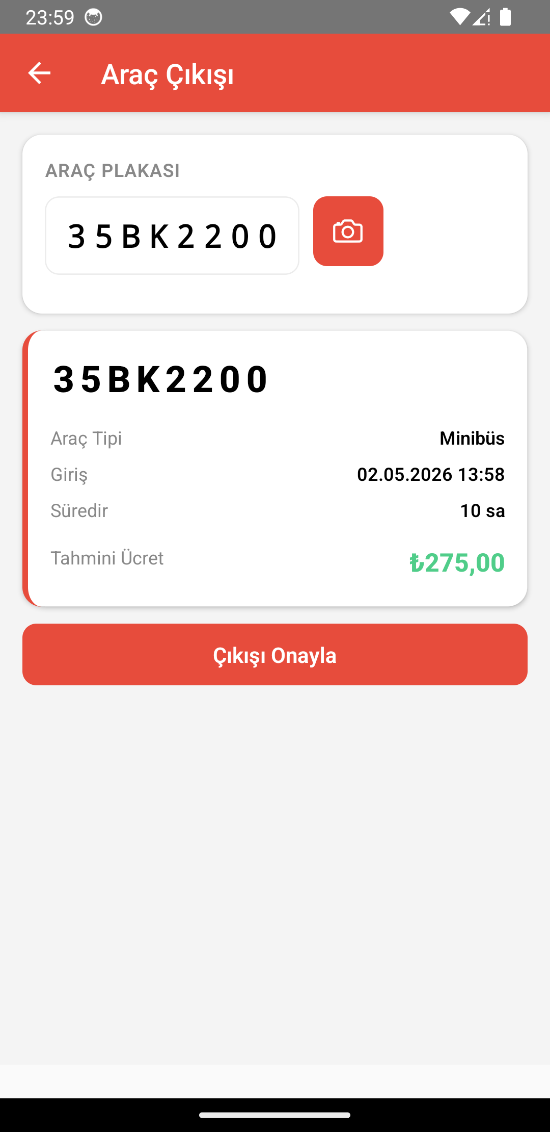 Carpos araç çıkışı — otomatik ücret hesaplama